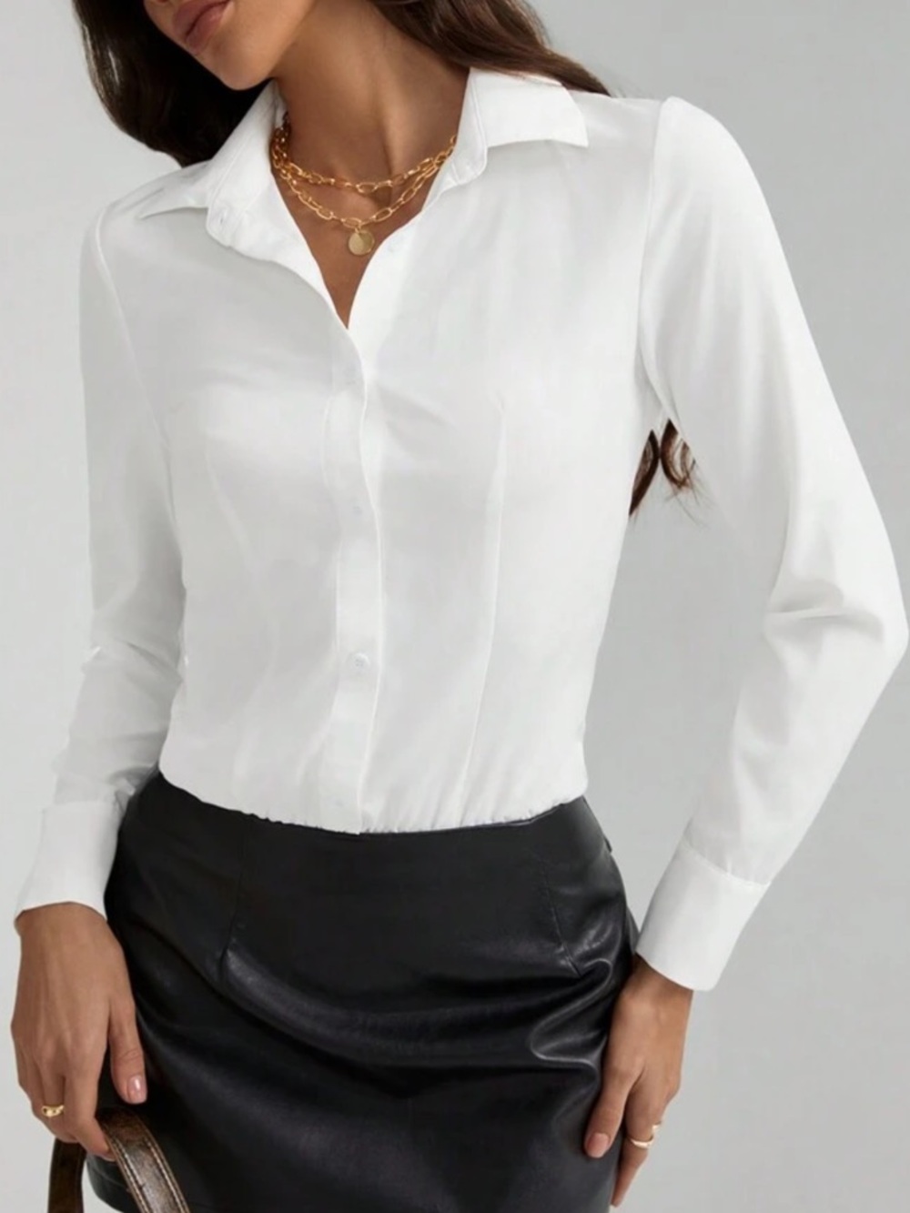 SHEIN Women Plain Front Button Long Sleeve Button Down Shirt Size Large